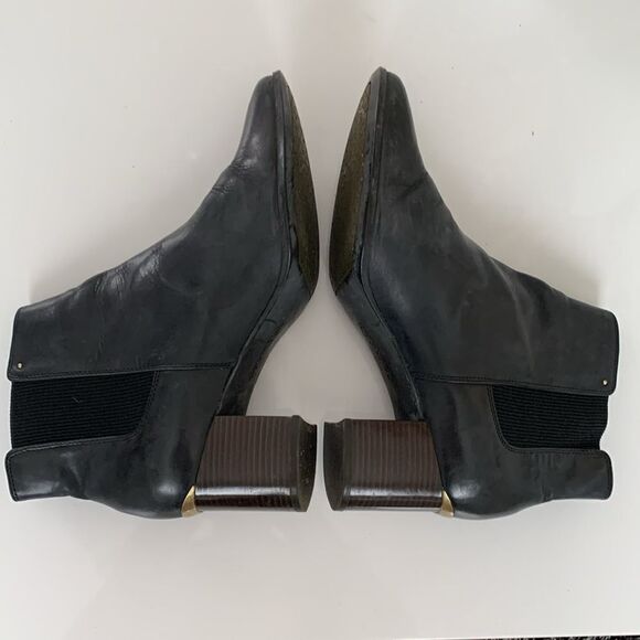Calvin Klein Black Leather Stacked Heel Ankle Booties Size 9 - Picture 7 of 10